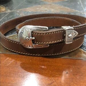 Women’s Vintage LYNTONE brown leather belt chrome buckle from 1993 Sz 34 EUC